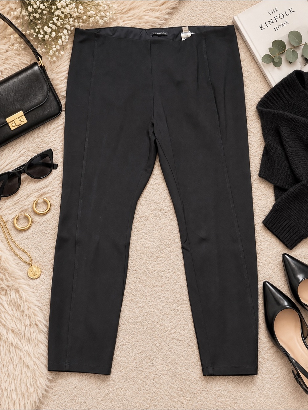 Tahari Women’s XL Black Pull-On Stretch Dress Pants Slim Career Trousers